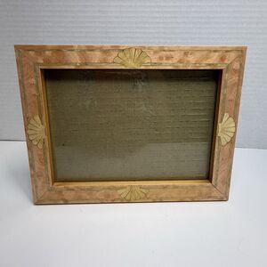 Vintage 80s Terragrafics Wood Inlay Seashell Rectangle Picture Frame 8.5 x 6.5